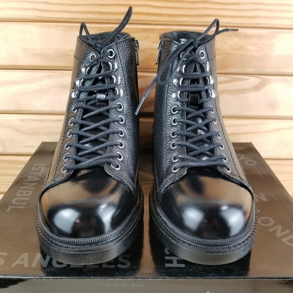NEW Paul Branco Chukka Ankle Boots Genuine Leather Mens 8 Black Moto Grunge NIB